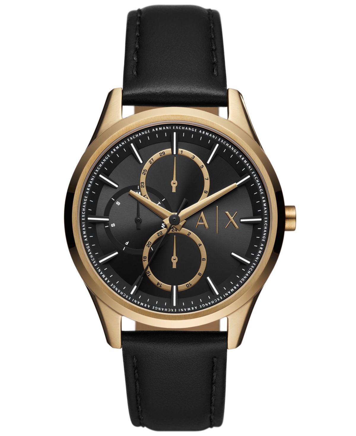 Ax Armani Exchange A X Armani Exchange Men's Multifunction Black Leather Strap Watch, 42mm