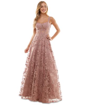 Say Yes to the Prom Juniors' Floral-Embroidered-Mesh Gown, Created for  Macy's - Macy's