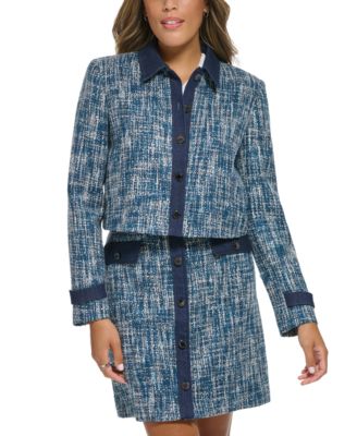 Calvin Klein - Petite Tweed Button-Front Cropped Blazer