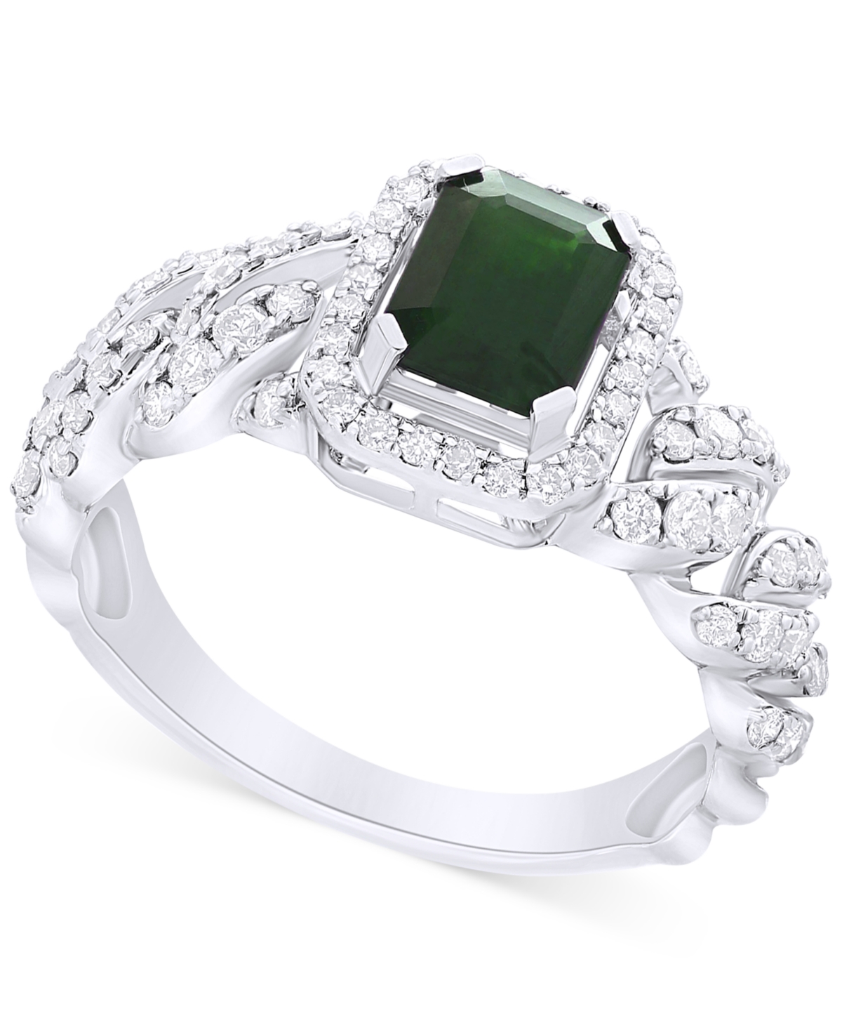 Macy's Emerald (1 Ct. T.w.) & Diamond (1/2 Ct. T.w.) Statement Ring In 14k White Gold
