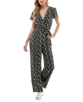Kingston Grey - Juniors' Ruffled Surplice-Neck Jumpsuit