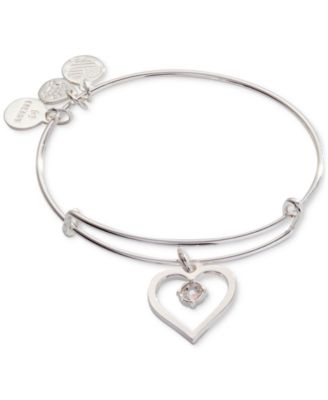 Alex and Ani - Silver-Tone & Gold- Tone Pav&eacute; Heart Charm Bangle Bracelet