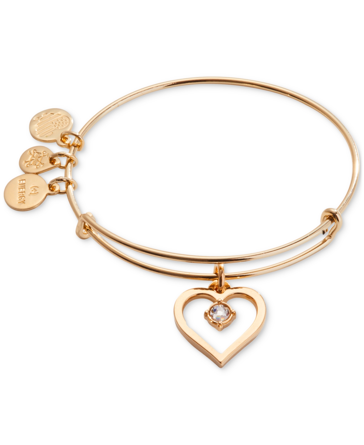 Alex And Ani Silver-tone Pave Heart Charm Bangle Bracelet In Shiny Gold