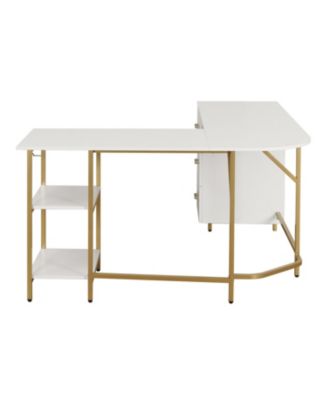 Wood L-Shape Home Office with Storage Two-Tone Desk