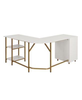 Wood L-Shape Home Office with Storage Two-Tone Desk