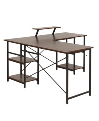 Wood L-Shape with Storage Shelves Industrial Desk