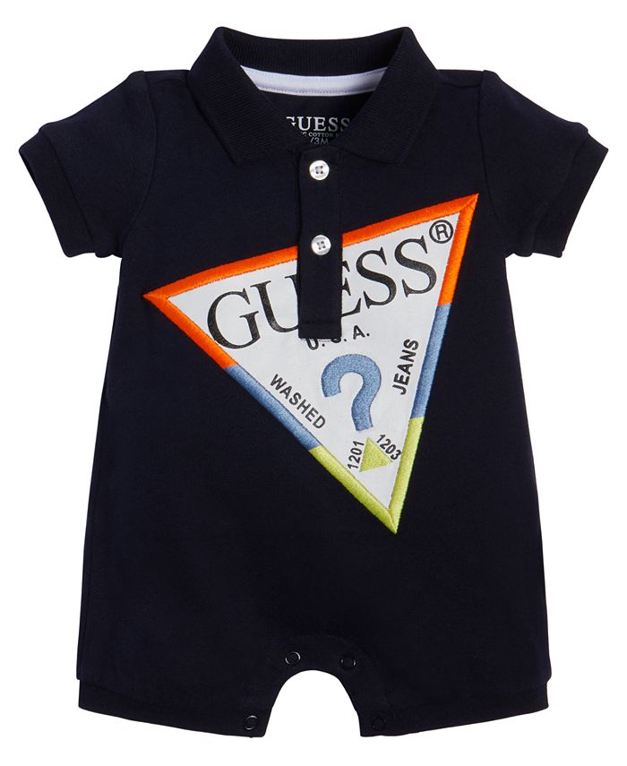 GUESS Baby Boys Stretch Piquet Triangle Logo Romper Macy's
