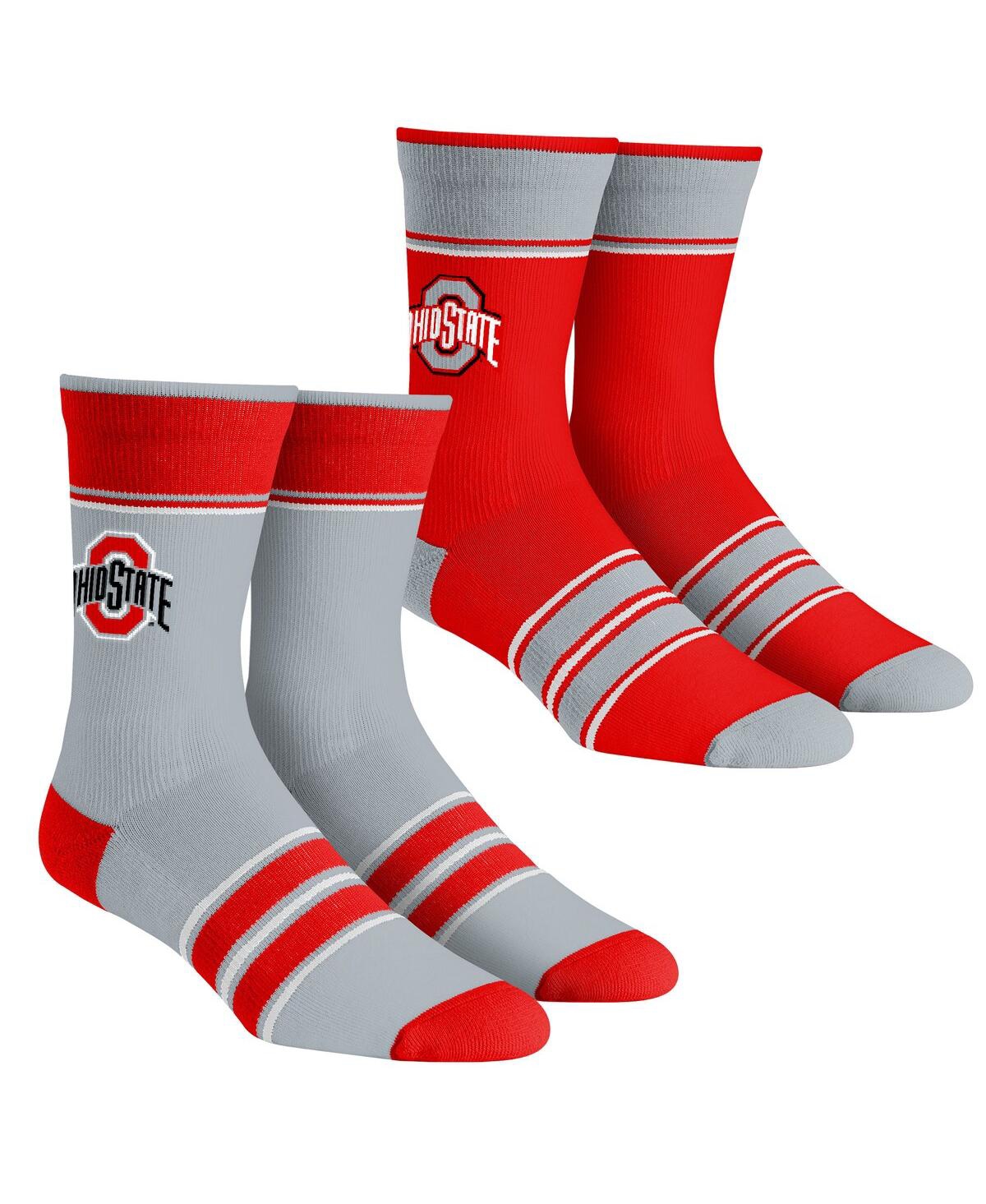 Rock 'em Kids' Youth  Socks Ohio State Buckeyes Multi-stripe 2-pack Team Crew Sock Set In Gray,red
