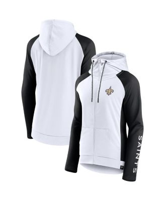 Women's White and Black New Orleans Saints End Around Raglan Full-Zip Hoodie