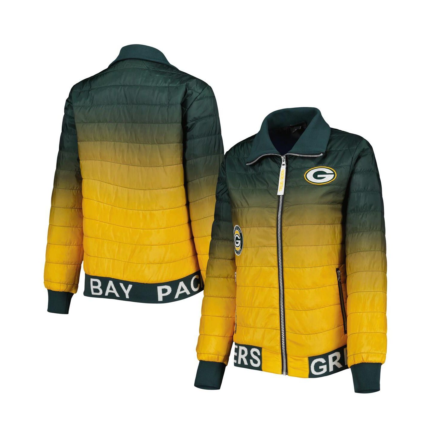 Женская куртка The Wild Collective Green, Gold Green Bay Packers Color Block Full-Zip Puffer — фото 1