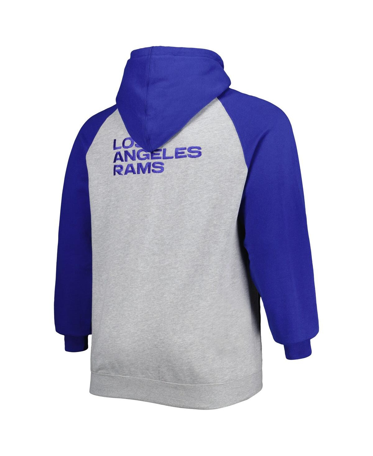 Shop Profile Men's Heather Gray Los Angeles Rams Big And Tall Fleece Raglan Full-zip Hoodie Jacket