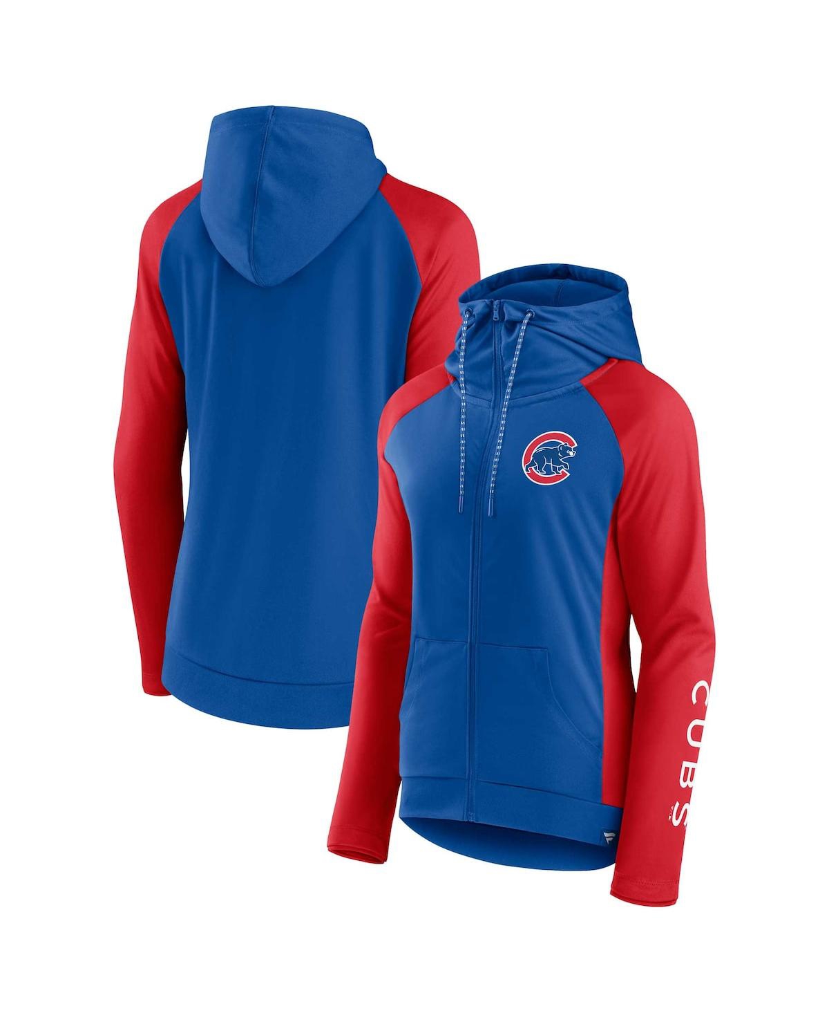 Shop Fanatics Women's  Royal, Red Chicago Cubs Iconic Raglan Full-zip Hoodie In Royal,red