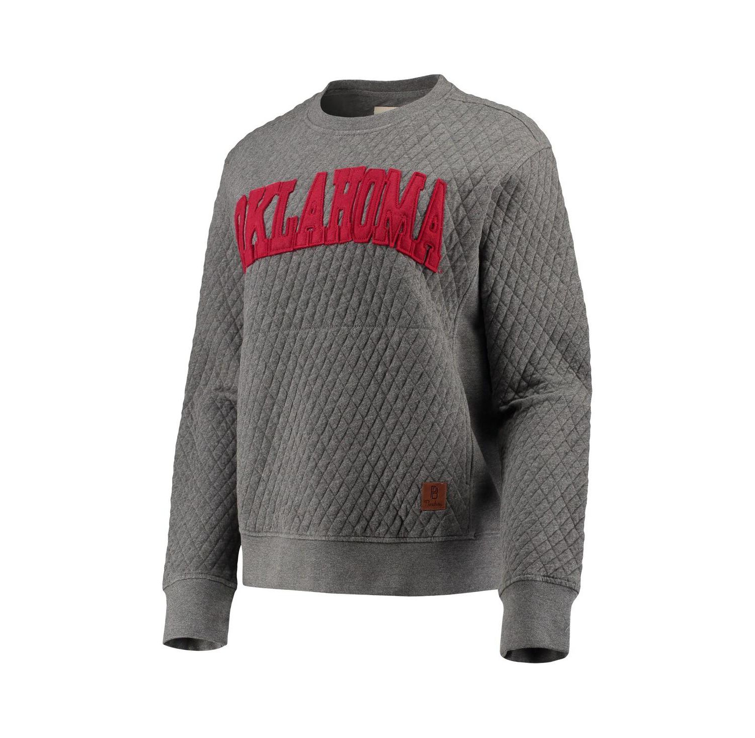 Women's Heather Charcoal Oklahoma Sooners Moose Quilted Pullover Sweatshirt