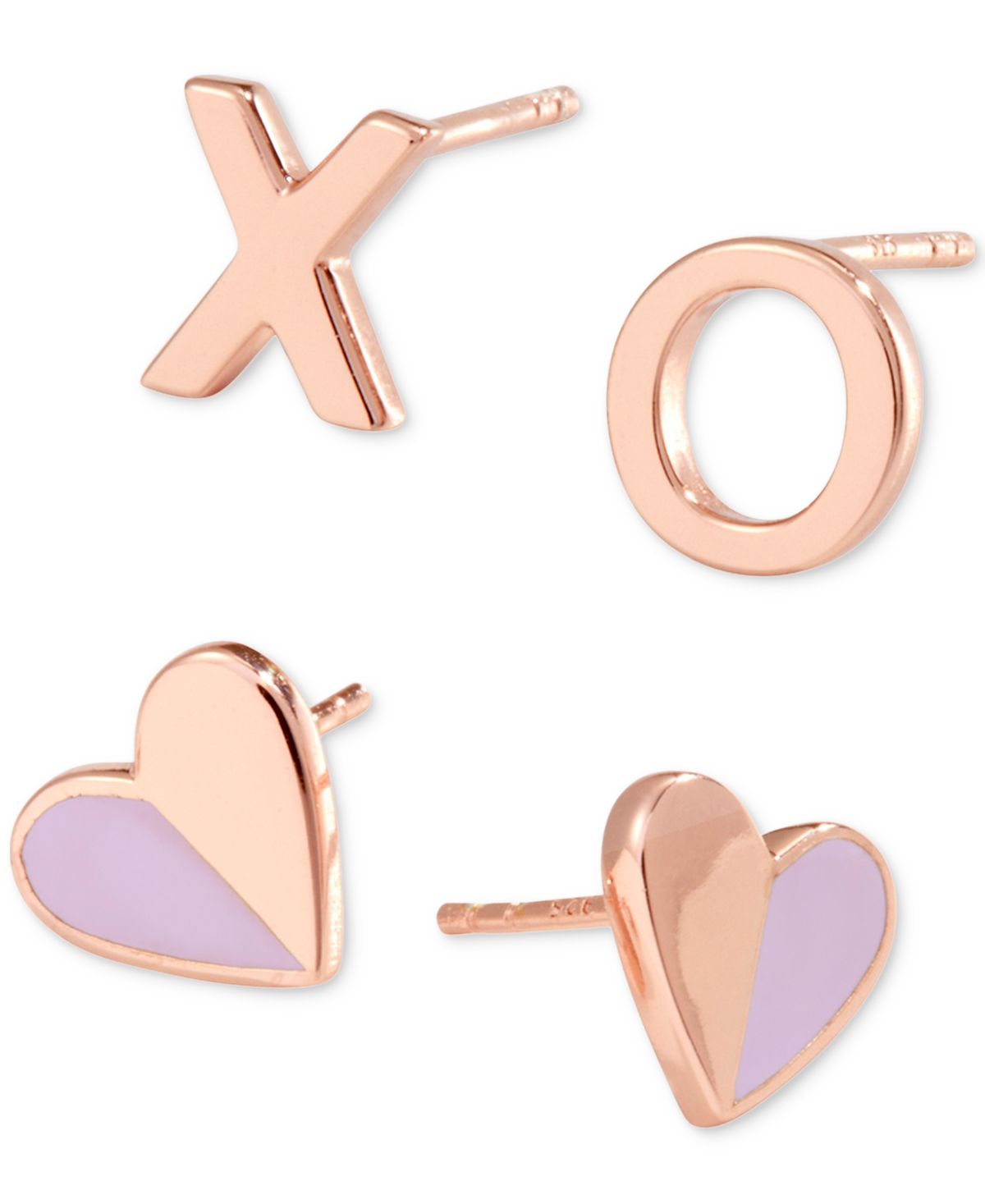 Alex And Ani 2-pc. Set Red Heart & Xo Mismatch Stud Earrings In Rose Gold