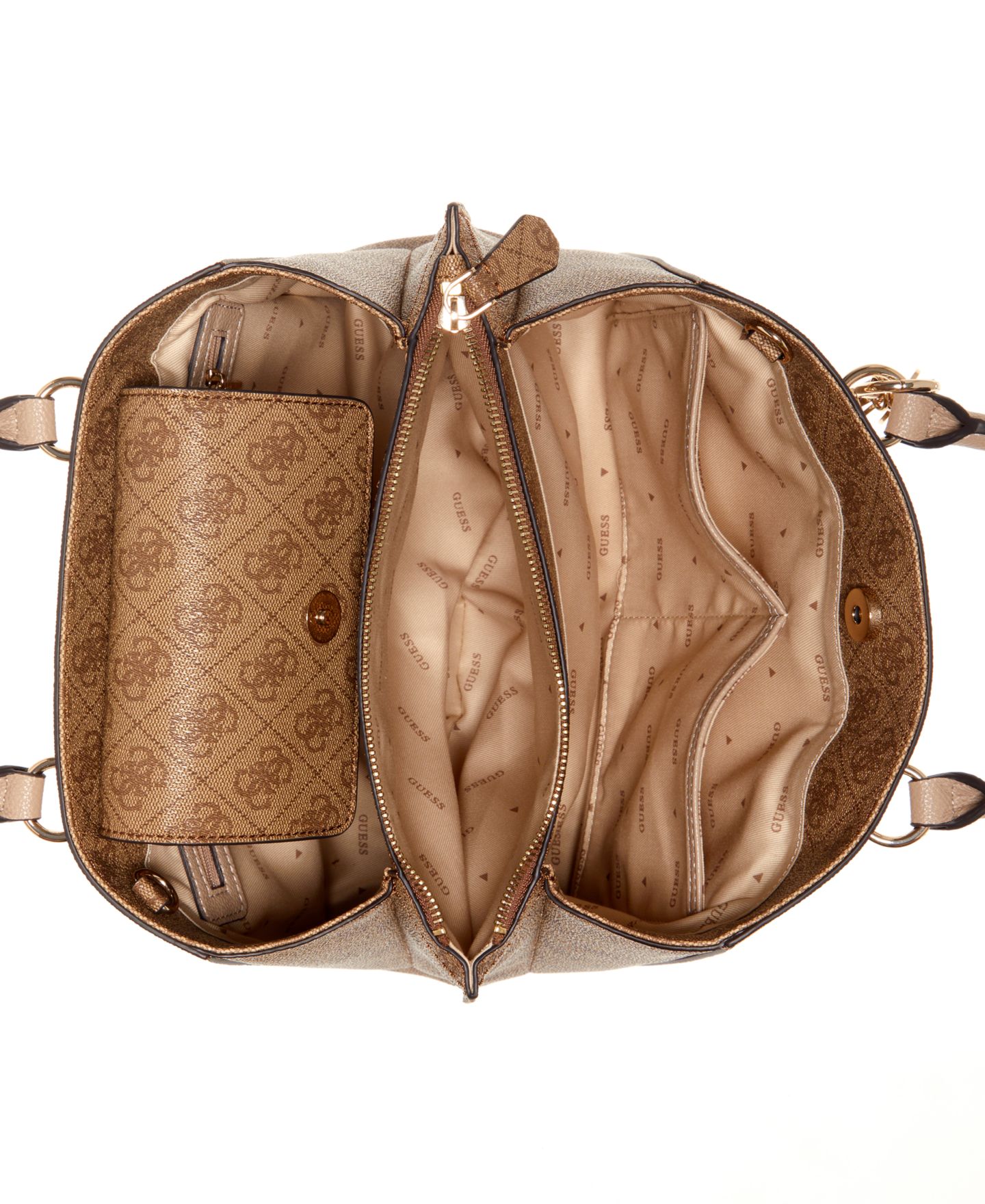 Женская сумка-сэтчел Guess Noelle Girlfriend Medium 4G Basique с монограммой, цвет: Латте — фото 5