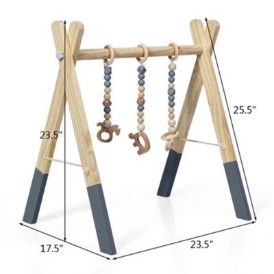 Baby Foldable Wooden Gym with 3 Wooden Teething Toys