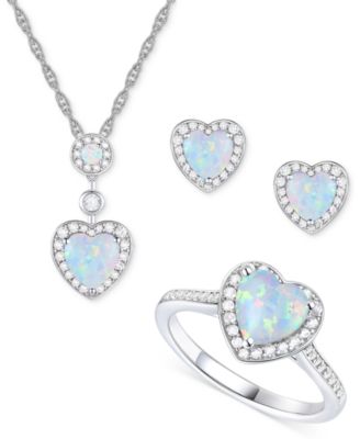 3-Pc. Set Garnet: (4 ct. t.w.) & Lab-Grown White Sapphire (3/4 ct. t.w.)Amethyst (3-1/3 ct. t.w.) Heart Pendant Necklace, Ring, & Stud Earrings in Sterling Silver (Also in Additional Gemstones)