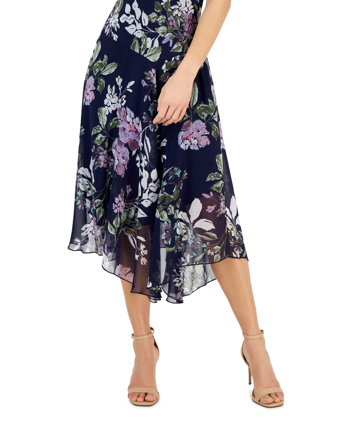 Shop Connected Petite Floral-print Sleeveless Midi Dress In Black