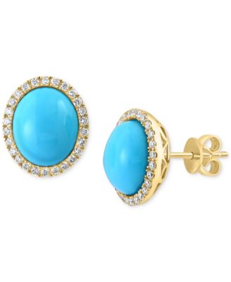 EFFY&reg; Turquoise & Diamond (3/8 ct. t.w.) Oval Stud Earrings in 14k Gold