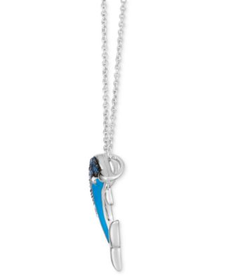 Denim Ombr&eacute; (1/5 ct. t.w.) & White Sapphire Accent Dolphin Blue Enamel Pendant Necklace in 14k White Gold, 18" + 2" extender