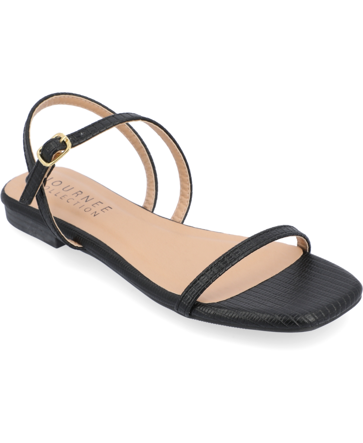 Journee Collection Crishell Snake-embossed Flat Sandal In Black