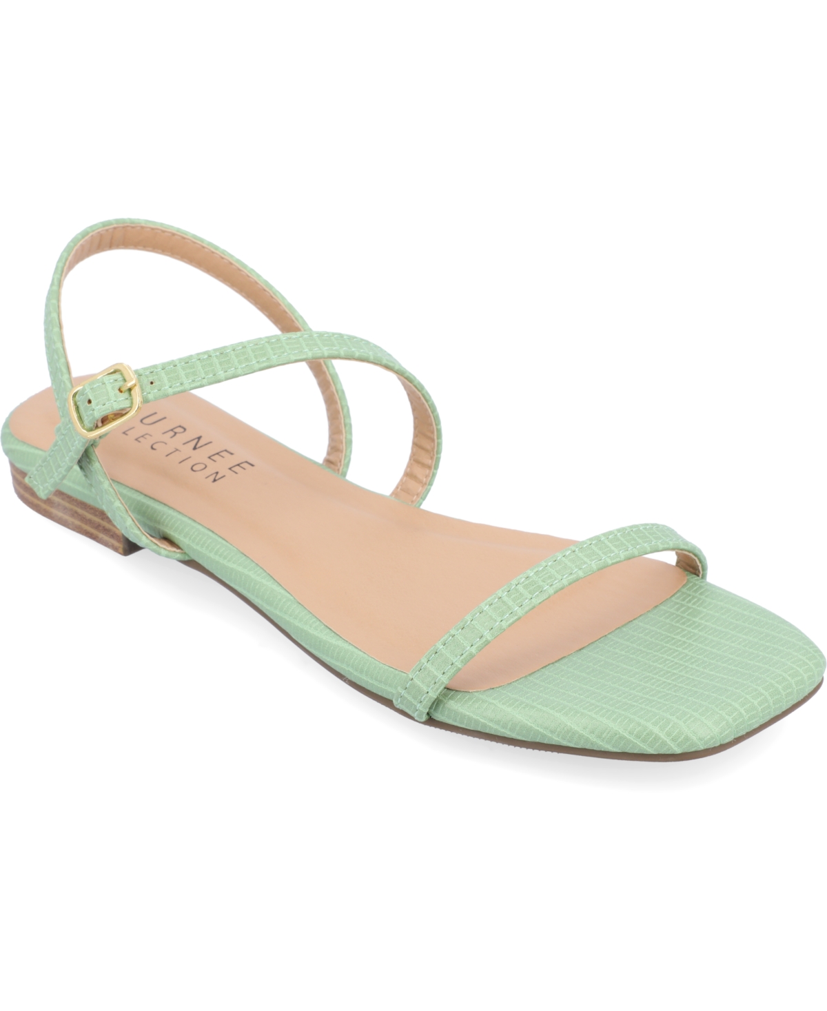 Journee Collection Crishell Snake-embossed Flat Sandal In Green