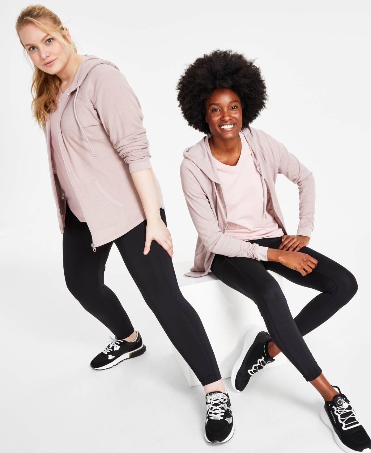 Shop Calvin Klein Performance Ruched-sleeve Zip Hoodie, Xs-3x In Evening Sand