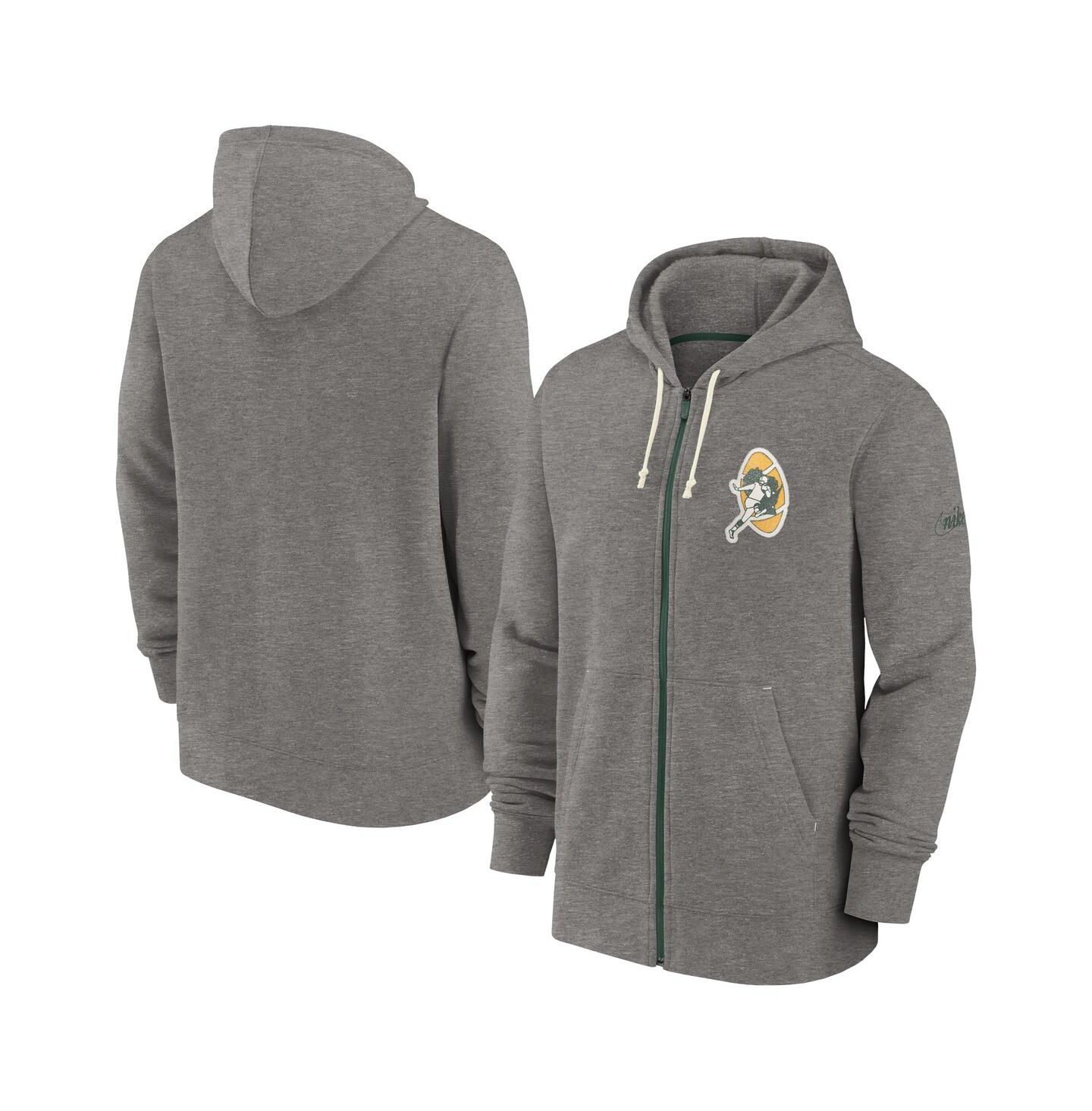 Мужское худи Nike Heather Charcoal Green Bay Packers Historic Lifestyle Full-Zip — фото 1
