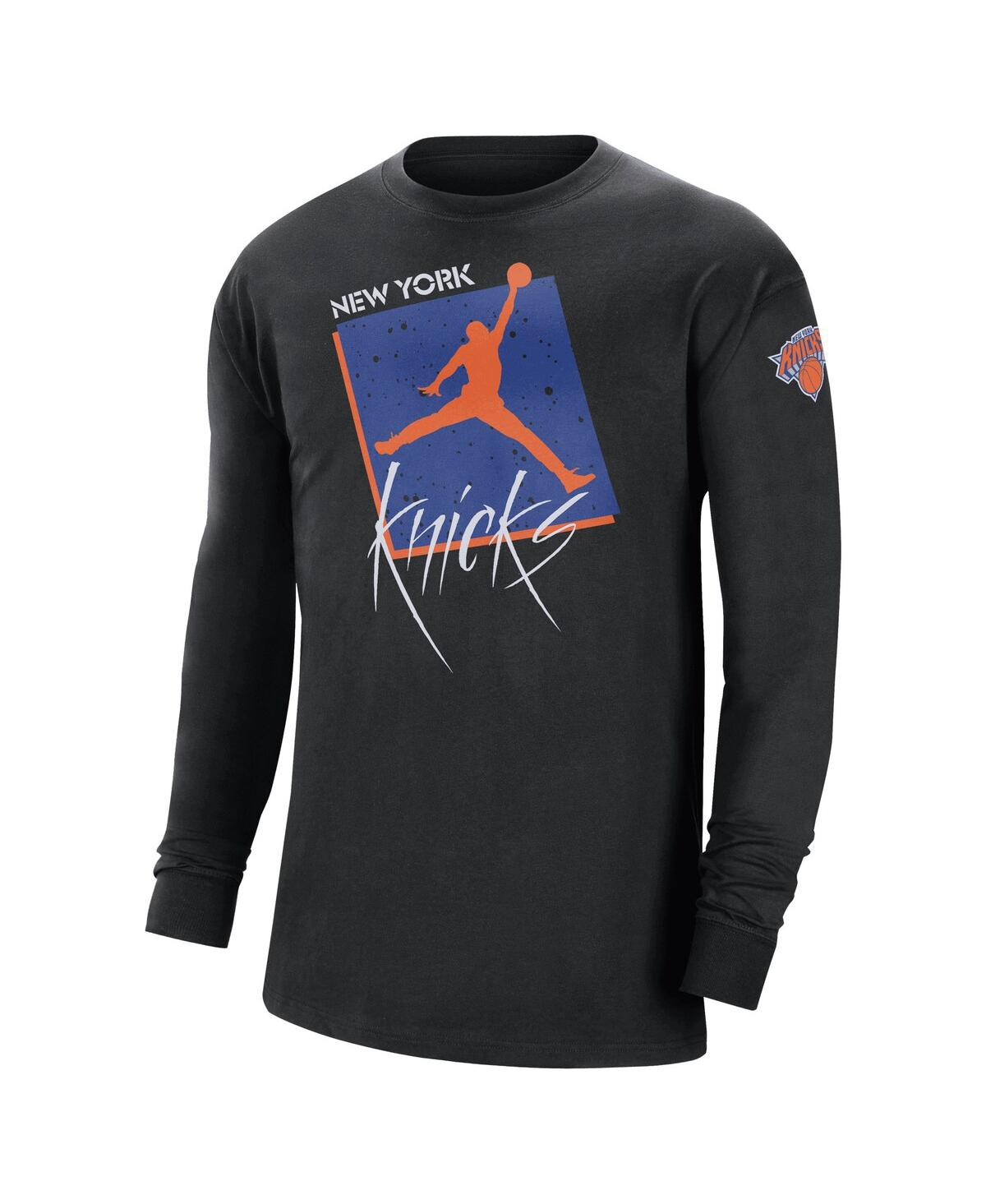 Men's JordanNew York Knicks Courtside Max 90 Vintage-Like Wash Statement Edition Long Sleeve T-shirt - Black