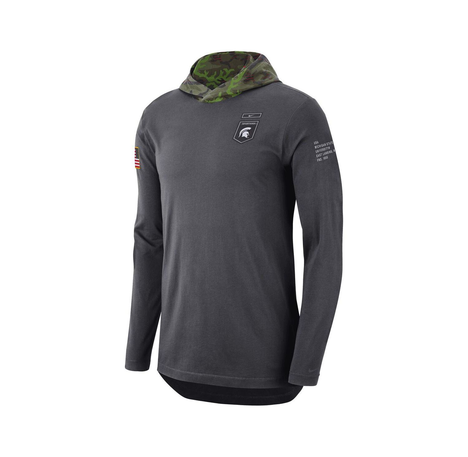 Men's Anthracite Michigan State Spartans Military-Inspired Long Sleeve Hoodie T-shirt
