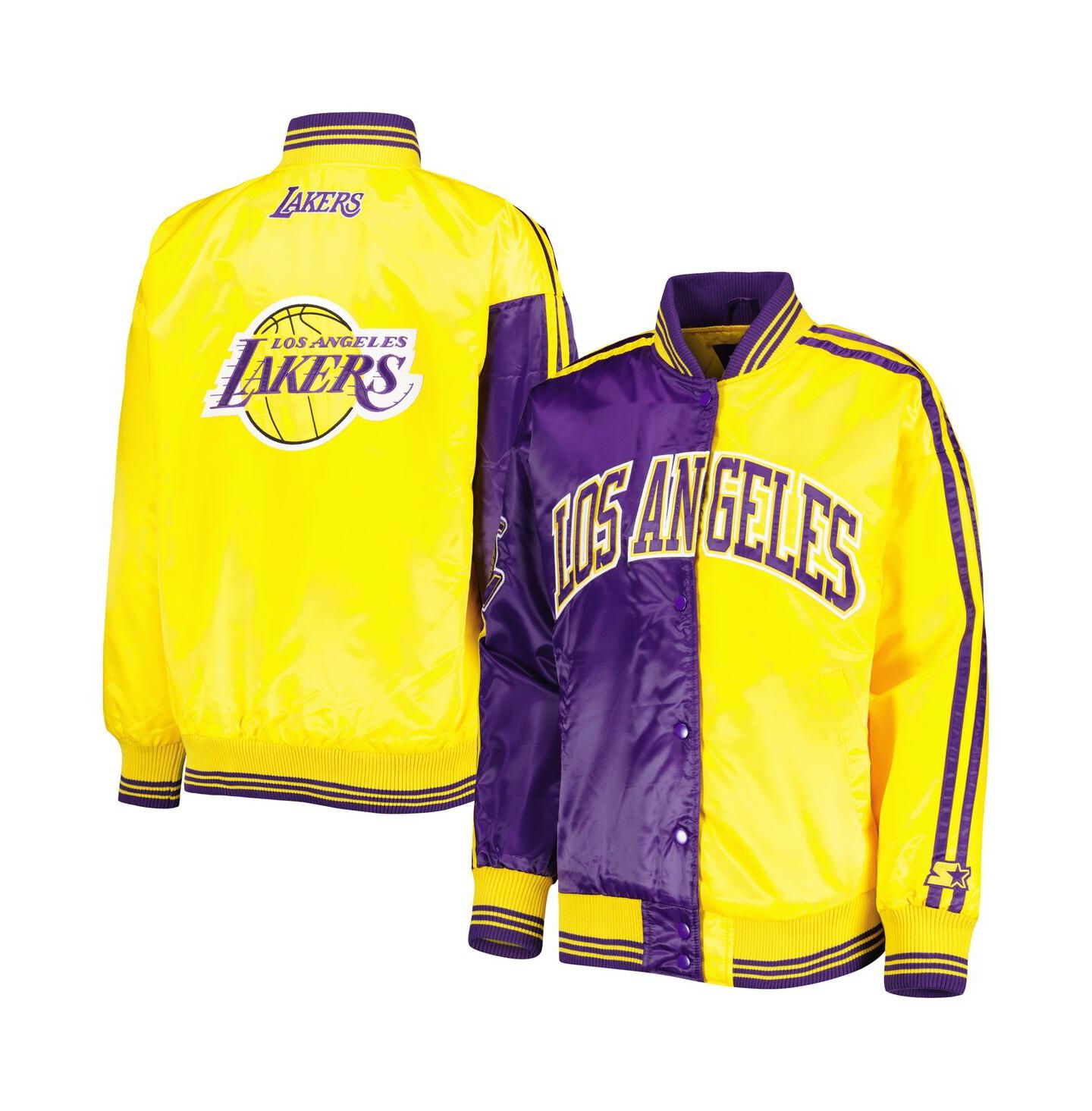 Женская куртка Starter Purple, Gold Los Angeles Lakers Split Colorblock Satin Full-Snap Varsity — фото 1
