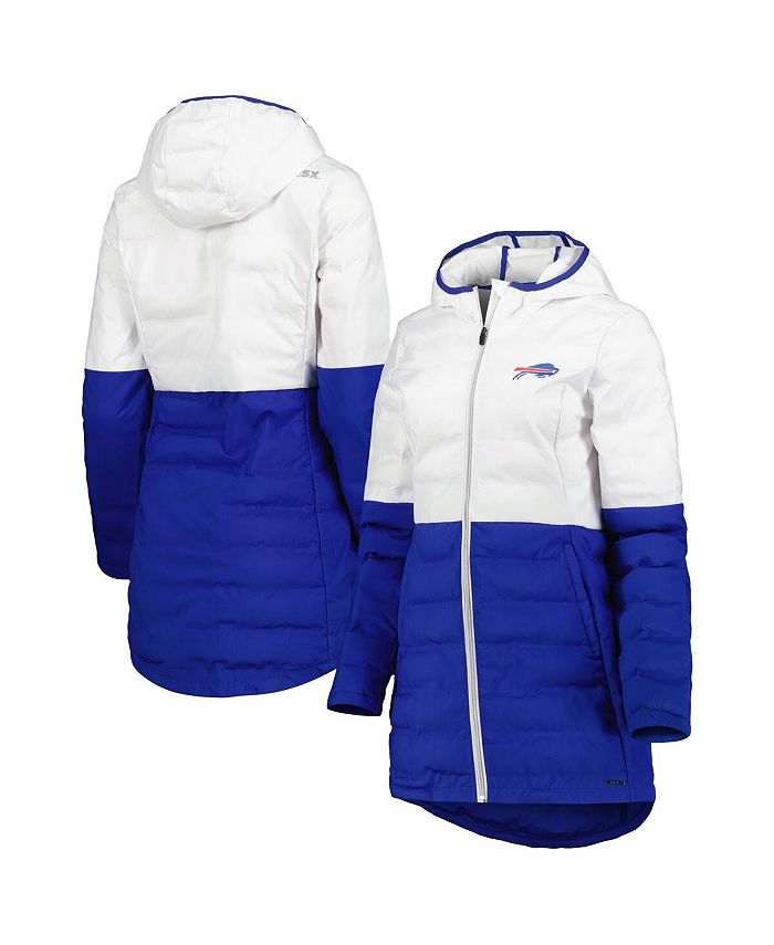 Msx By Michael Strahan Womens White Royal Buffalo Bills Willow Quilted Hoodie Full Zip Jacket 