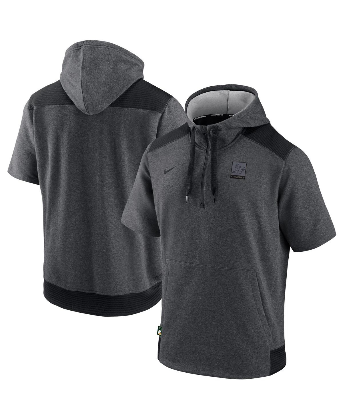 Men's Nike Heathered Black Oakland Athletics Authentic Collection Dry Flux Performance Quarter-Zip Short Sleeve Hoodie - Black