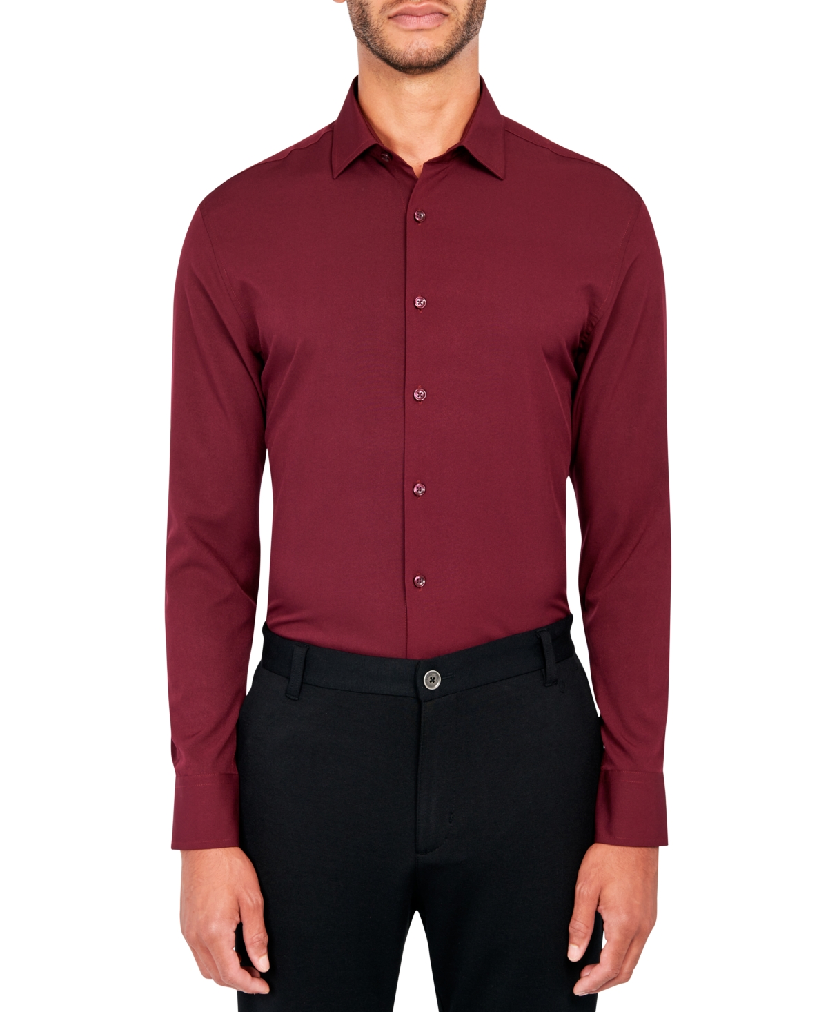 Shop Construct Ceremony Men's Solid Performance Stretch Cooling Comfort Dress Shirt In Wine