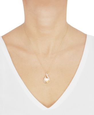 Cultured Freshwater Pearl (9mm) and Diamond Accent Pendant 18" Necklace in 14k Gold