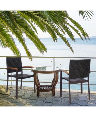 Set of 4 Outdoor Patio PE Rattan Dining Chairs Armrest Stackable Garden