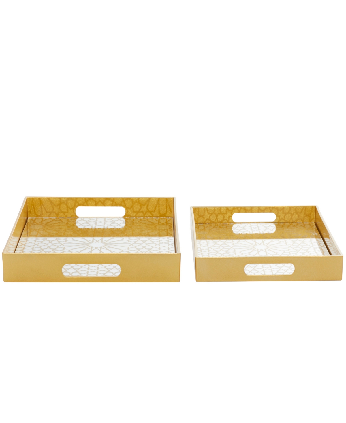 Cosmoliving By Cosmopolitan Plastic Mirrored Geometric Tray, Set Of 2, 14", 16" W In Gold Floral