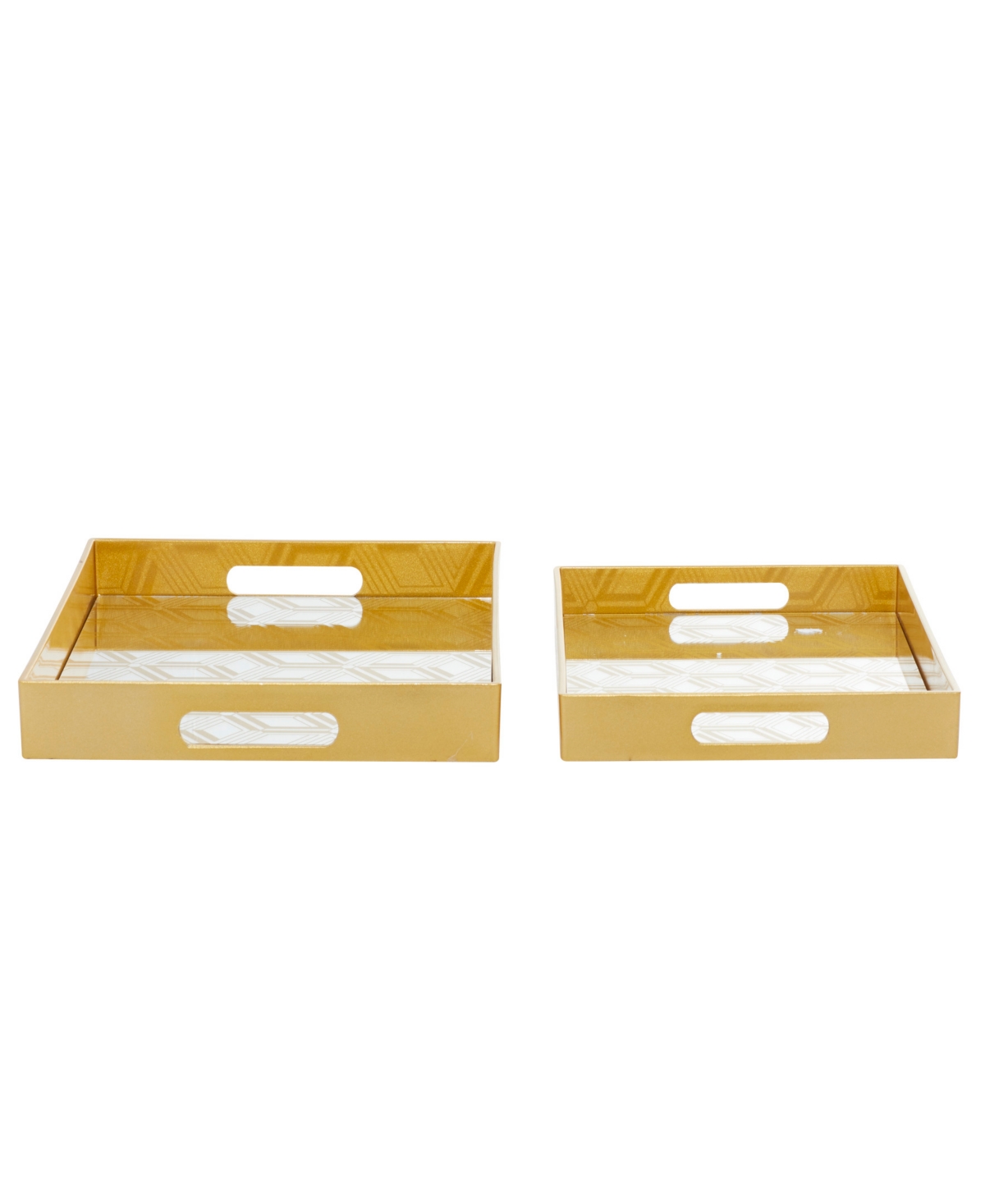Cosmoliving By Cosmopolitan Plastic Mirrored Geometric Tray, Set Of 2, 14", 16" W In Gold Diamond