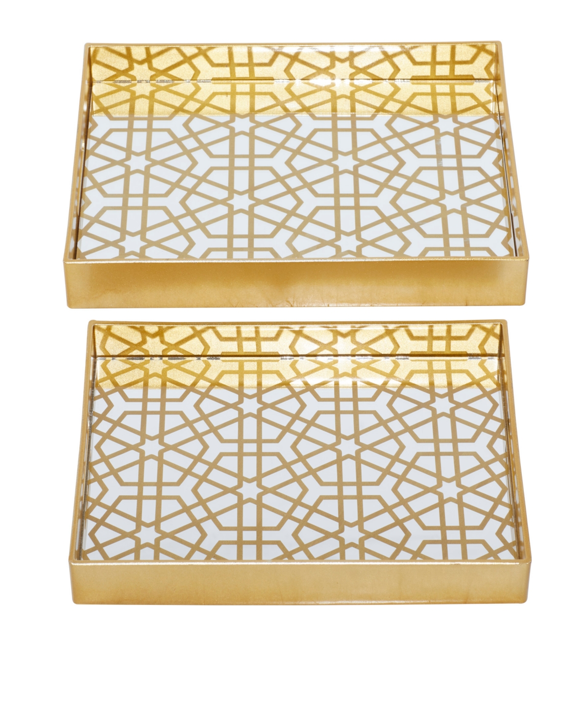 Cosmoliving By Cosmopolitan Plastic Mirrored Geometric Tray, Set Of 2, 14", 16" W In Gold Hexagon