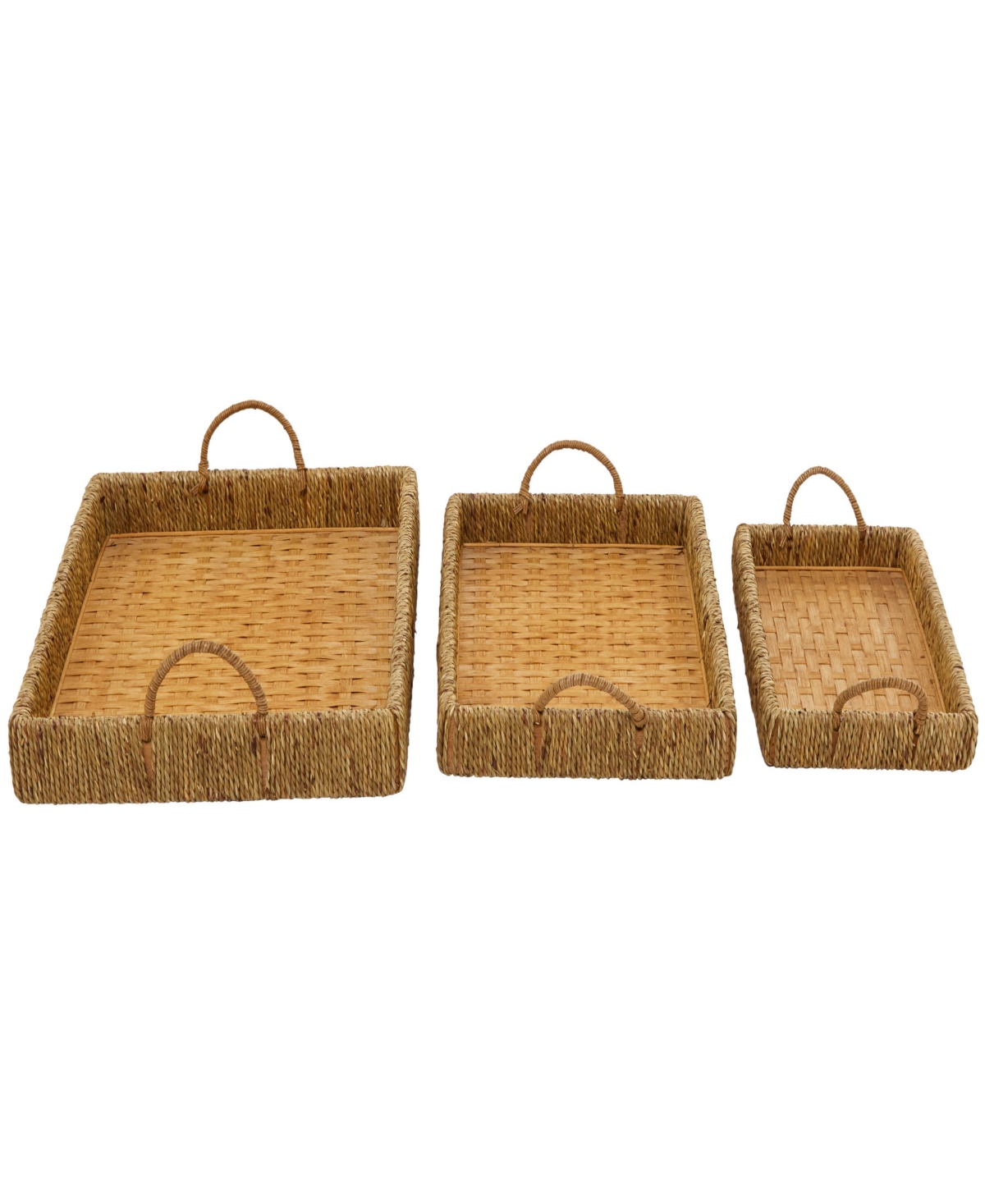Rosemary Lane Bamboo Woven Tray With Handles, Set Of 3, 22", 20", 19" W In Brown