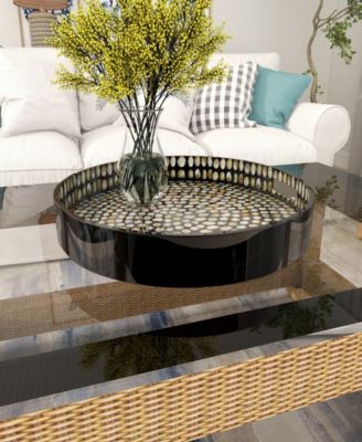 Mother of Pearl Handmade Tray with Slot Handles, 24" x 24" x 3"