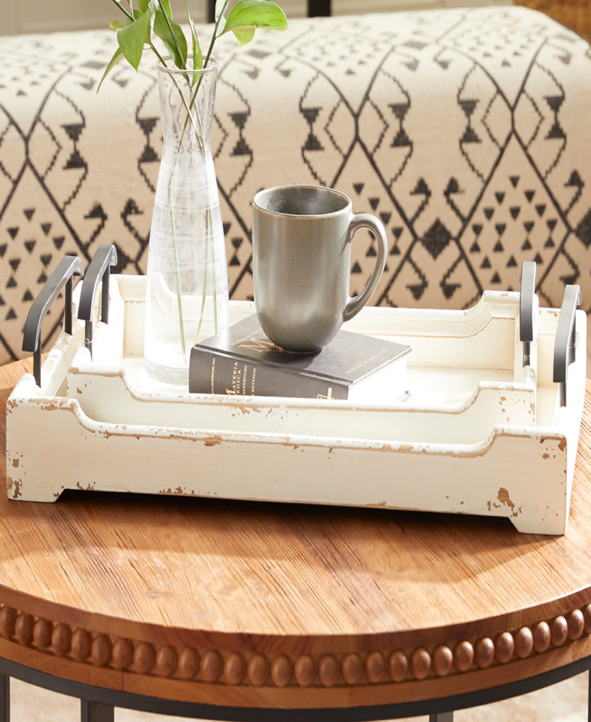 Rosemary Lane Wood Tray with Metal Handles, Set of 2, 20