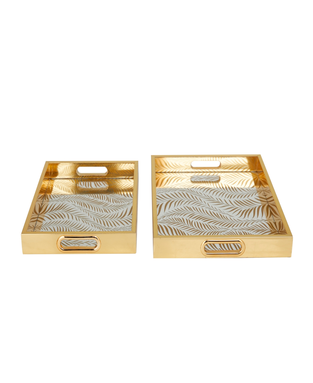 Rosemary Lane Plastic Mirrored Geometric Tray, Set Of 2, 16", 14" W In Gold