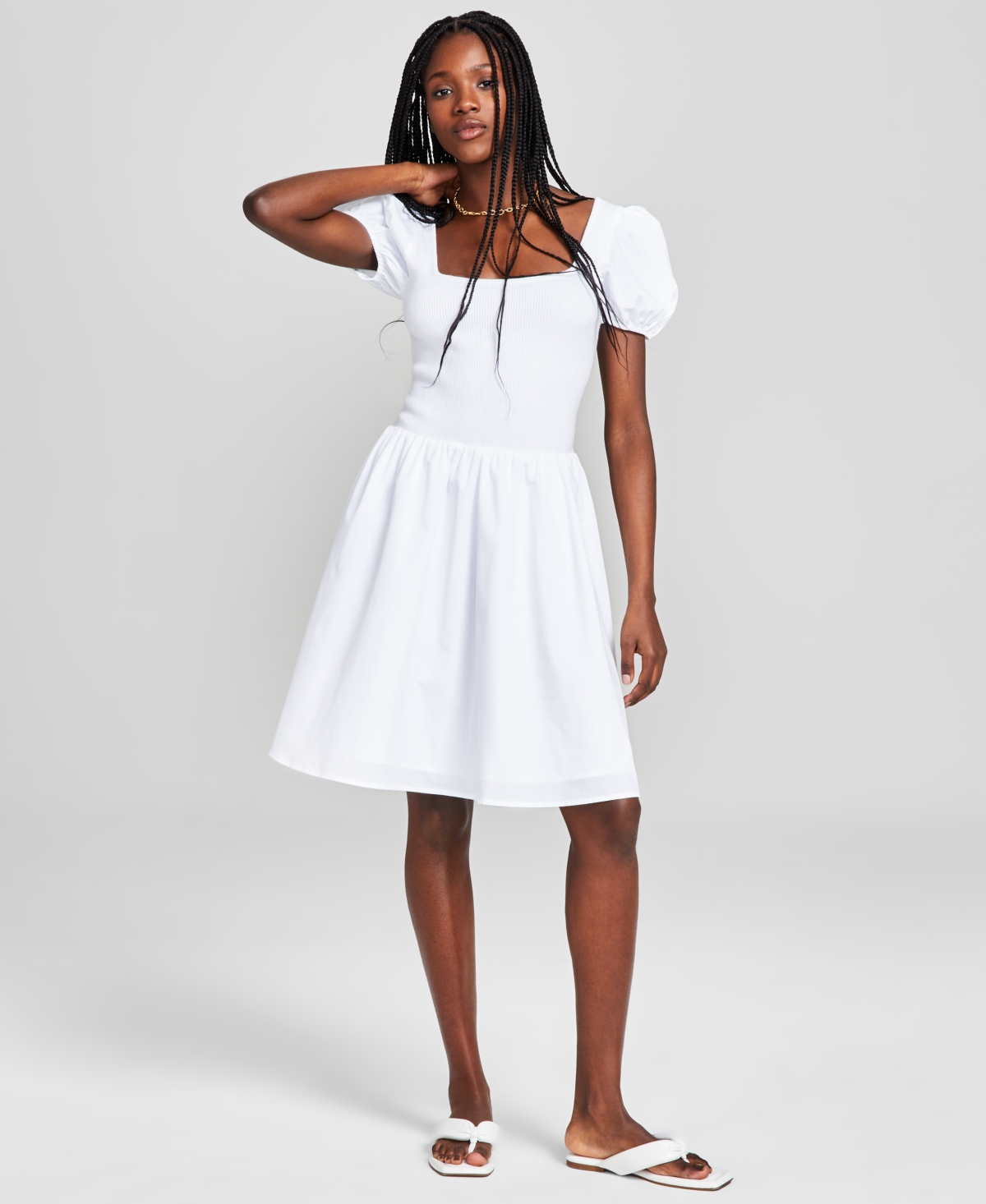 And Now This Women's Puff-sleeve Mixed Media Dress In White