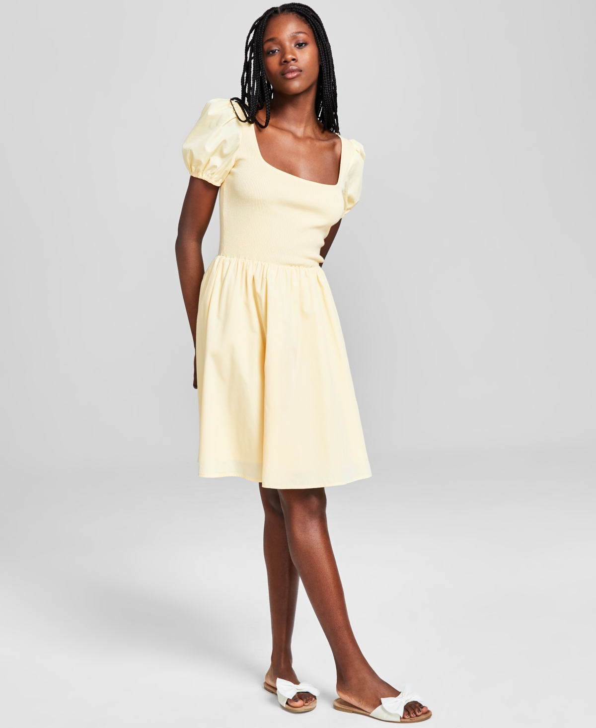 And Now This Women's Puff-sleeve Mixed Media Dress In Sunlit Yellow