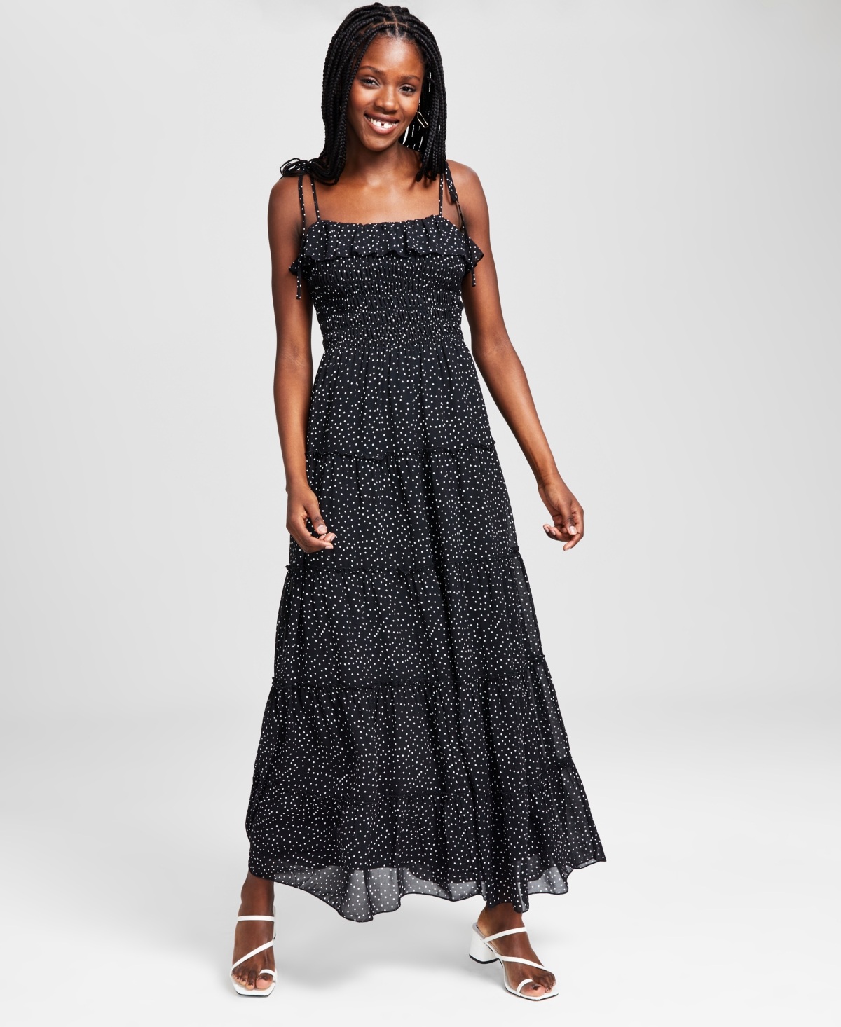 And Now This Women's Printed Tiered Chiffon Maxi Dress In Black
