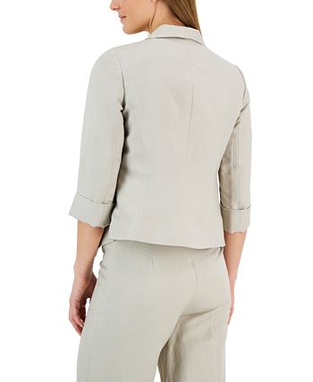 Kasper Women s Linen Blend Draped Neck 3 4 Sleeve Cardigan Jacket
