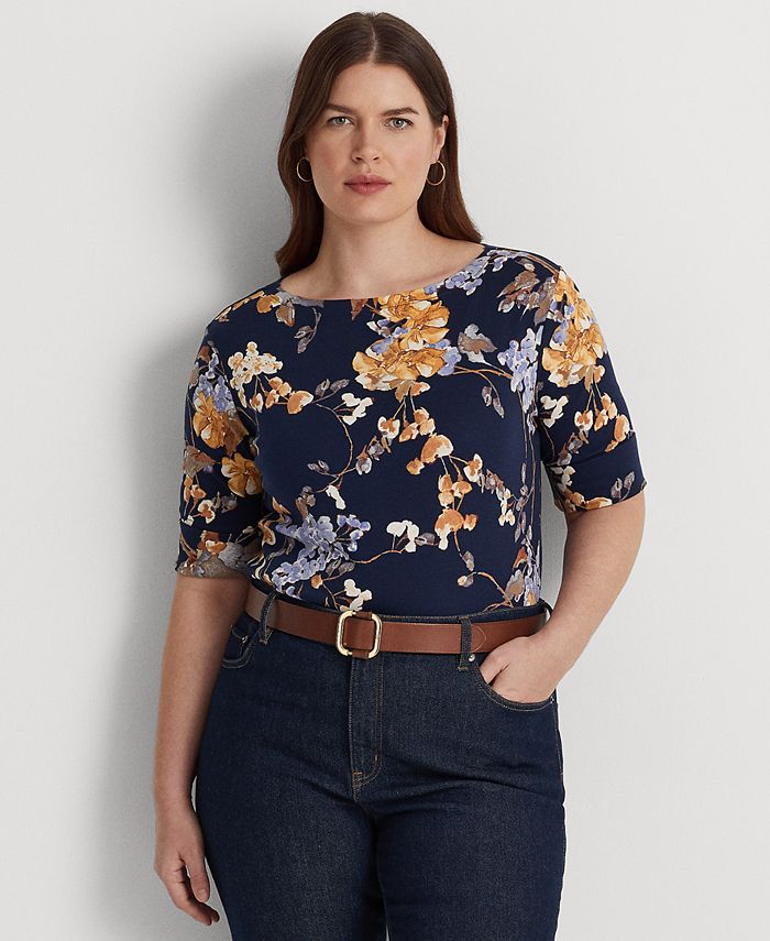 Lauren Ralph Lauren Plus Size Floral Boatneck T-Shirt & Reviews - Tops - Plus  Sizes - Macy's