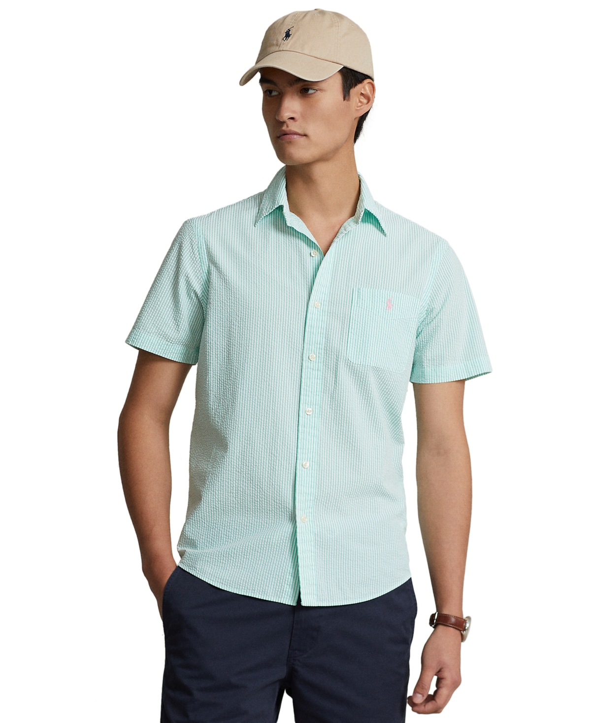 Shop Polo Ralph Lauren Men's Rl Prepster Classic-fit Seersucker Shirt In Keywest Green,white