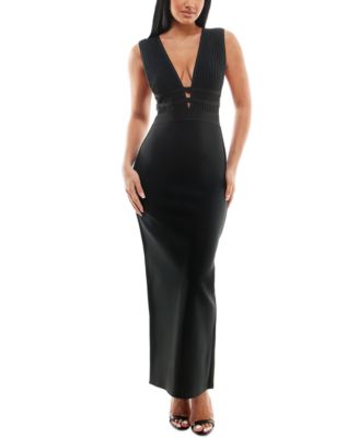 bebe - Juniors' Ribbed-Bodice Cage-Detail Dress